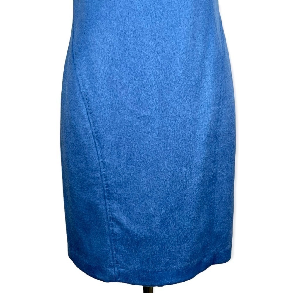 J. MCLAUGHLIN BLUE WOOL CASHMERE SLEEVELESS VISIBLE STITCH SHEATH DRESS - Picture 7 of 14